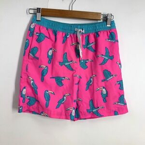 Chubbies Kids Swim Trunks Toucan Print Elastic Waist Drawstring Pockets SZ 10/12